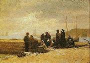 Jacques-Eugene Feyen Women and fishermen waiting for the boat oil on canvas